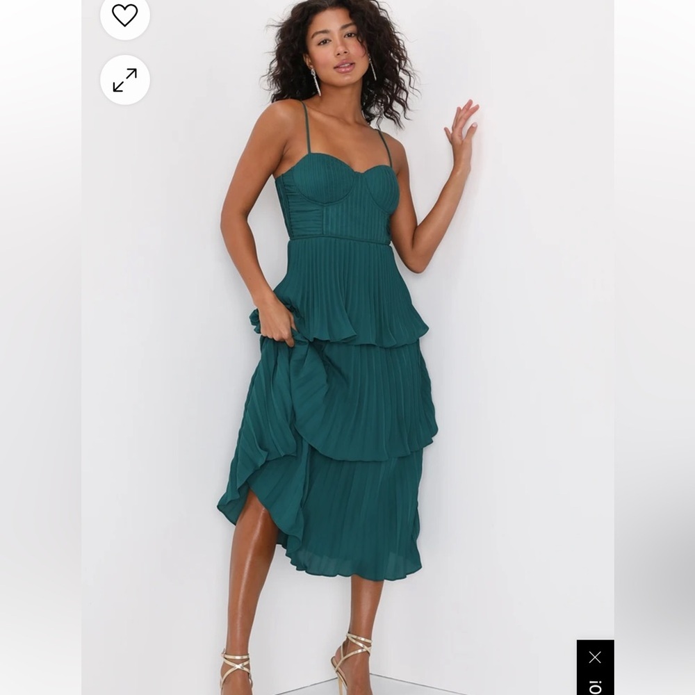 Cascading Crush Emerald Tiered Bustier Midi Dress